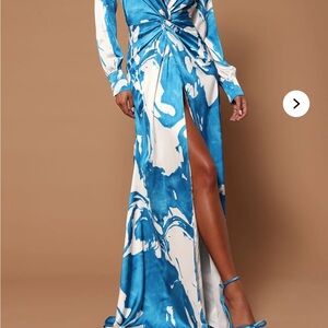 Melissa satin maxi dress - Blue and White Abstract Dress